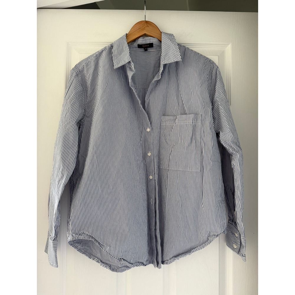 Quince Womens Striped Button Down Casual Minimalist Coastal